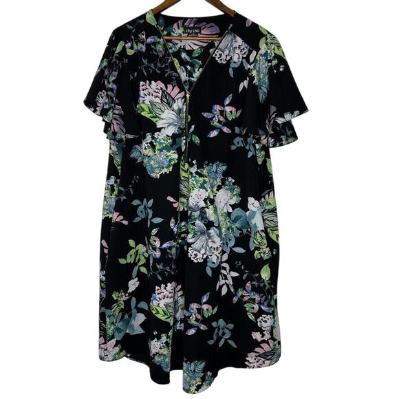 City Chic Women's Floral Print Zip Front Dress 20 Plus Size Boho Style - Picture 1 of 8